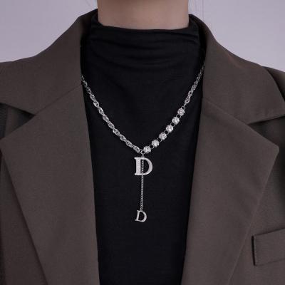 China SHIHAN Stainless Steel Chain D Zircon Necklace Women Cute Girls Sweater Pendant Long Necklaces Gifts For Christmas for sale