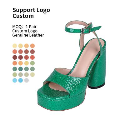 China 2022 Fashion Trend Summer Green Crocodile Shoes Women's Sandalias Altas Logo Shoes Women High Heels Leather Custom Sandals With Platform for sale