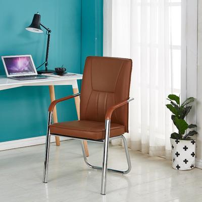 China Wholesale Minimalist Design Office Furniture Modern Design Artificial Leather Fabric Fabric Metal Leg Brown Office Chair for sale