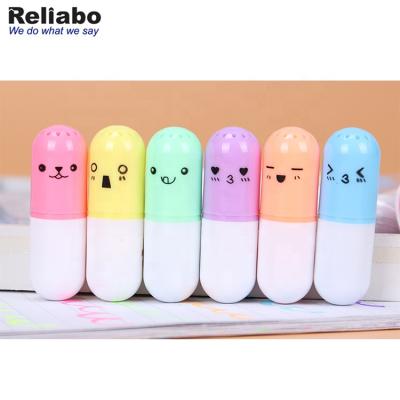 China Promotional Markers & Highlighters Colored Pen Set Pill Mini Plastic Highlighter Pens Cute Smile Face Inscription Pen for sale