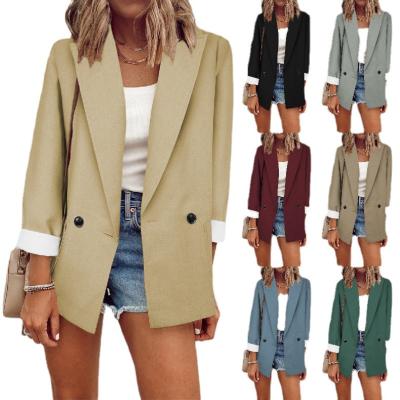 China Color Women Breathable Blazer 2022 Lady Formal Office Work Suit Slim Solid Long Sleeve Pockets Suit Jacket for sale