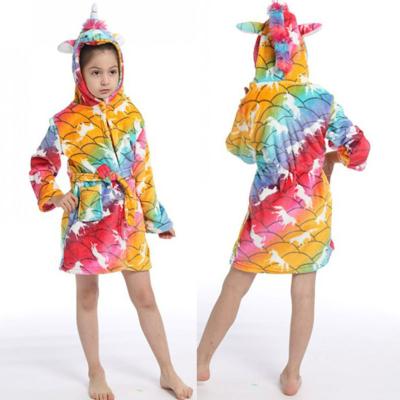 China Cheapest Thermal Plush Comfortable Flannel Cute Cartoon Unicorn Hooded Bathrobe for sale