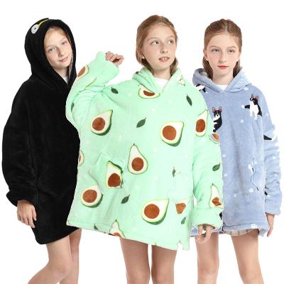 China Anti-shrink overmaats kinderen the hooded huiskleding hooded Draagbaar Deken Trui avocado tekenfilm winter dier warm flannel Dik Knus Lamswol for sale