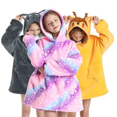 China Anti-Shrink Kids Kids Hooded Sherpa Fleece Flannel Winter Warm Soft With Pockets Wearable Covering Hoodies for sale