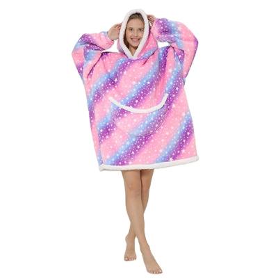 China Anti-pilling winter ladies plus size flannel sherpa oversized thick hoodies pullover wearable fluffy female hoodie blanket for sale