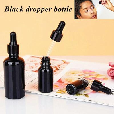 China Shiny Black Glass Dropper Bottles 30ml 10ml 15ml 20ml 50ml Empty Glass Dropper Essential Oil Bottle for sale