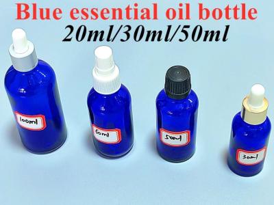 China 30 ml 50 ml 60 ml Botella Cosmética Vacía Redonda Pequeña Botella Azul transparente Aceite Esencial Botella de vidrio Goteador Botella de vidrio en venta