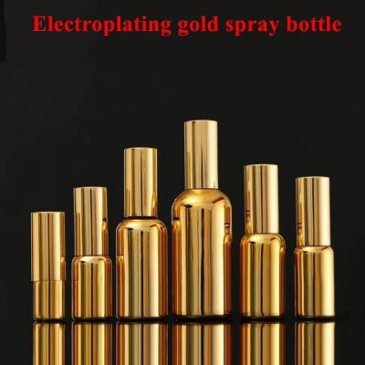 China 30 ml 50 ml Eletroplacado Oro Plata Vidrio Spray Cosméticos Botella Cosméticos Oro Botella de aceite esencial en venta