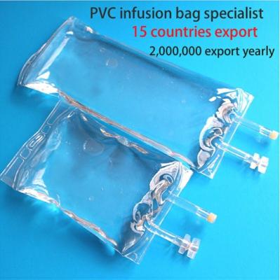 China 250 ml 500 ml 1000 ml Bolsa de perfusión médica desechable de PVC IV con un solo tubo en venta