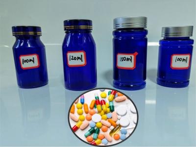 Cina 100cc 120cc Bottiglia di plastica per pillole Capsule trasparente Blu PET Riempiabile Plastica solida in polvere Pillola Bottiglia di medicina in vendita