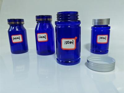 Cina Bottiglia di compresse in PET blu di plastica da 100 ml con tappo a vite d' argento in vendita