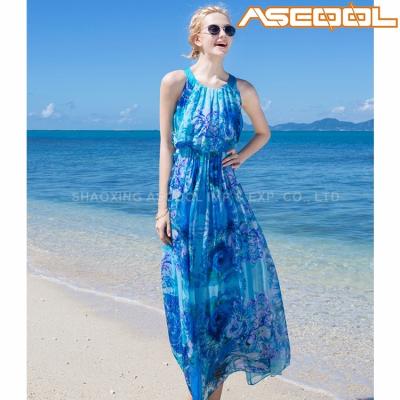 China Anti-static Anti-Wrinkle Fashion Short Sleeve 100% Western Silk Beach Dress Thailand for sale