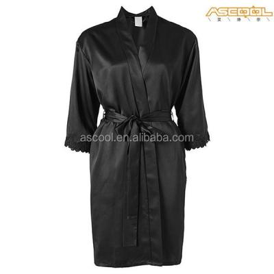 China Long breathable satin dressing gown - black for sale