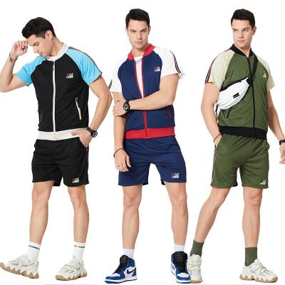 China QUICK DRY 2021 Summer Men's Casual Sports Suits Mens Short Sets Contrast Sleeves And Color Block Two Piece Pants Set Mens Joggers Suit Set for sale