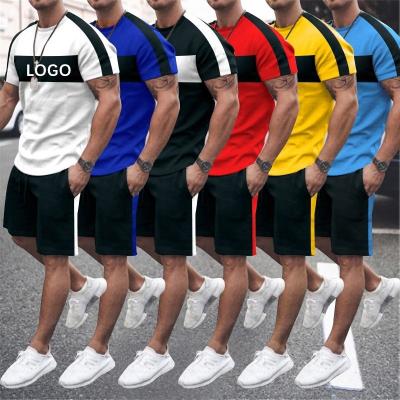 China Custom Logo Men's Breathable Sleeve Tracksuit Summer Sports Colorblock Short Crewneck Jogging Casual Loose Mens Suits 2 Piece Sets for sale