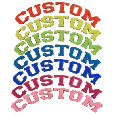 China Wholesale Custom 3D Patch Embroidery Letter Diy Iron On Hoodie Rainbow Color Chenille Patches for sale