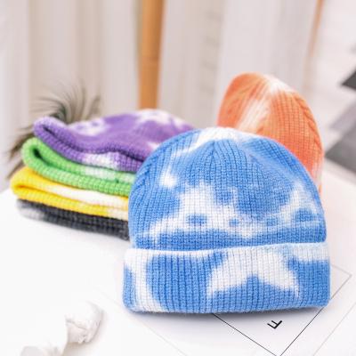 China New Design Link Winter COMMON Dye Soft Wool-acrylic Blend Warm Fancy Ombre Colorblock Knitted Beanie Hats For Women for sale