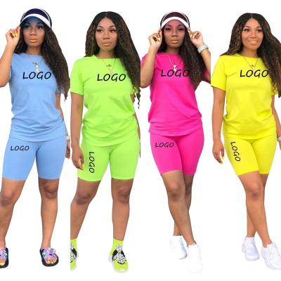 China Custom Logo Embroidery New Arrivals Women Summer Wear QUICK DRY Cold Sets Fashion Casual O-neck Solid Color 2 Two Piece Set for sale