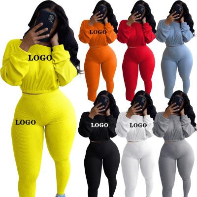 China 2022 New Autumn Winter Two Piece Casual Tracksuits Long Sleeve Anti-pilling Zipper Crop Top and Slim Pants Set Women Dress for sale