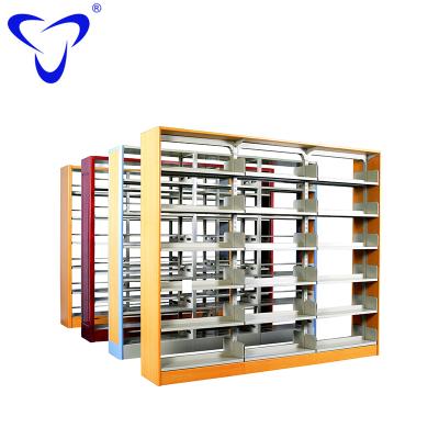 China Modern LIGHTWEIGHT Modern Metal Shelf Durable Bookcase Furniture Factory GROUP Reading Room Bookcase Double Side Organizer for sale