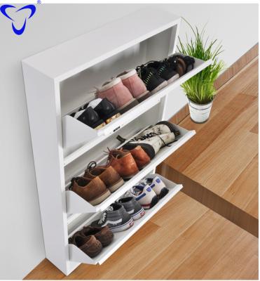 China Wall Mounted Steel Shoe Rack (Height) 3 Layers Adjustable Home Ultra-thin Display Furniture Storage for sale