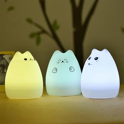 China Modern Cute Same 7 Color Cat Silicone Night Lamp USB Rechargeable Variable Lamp for Baby Room Home Decoration for sale