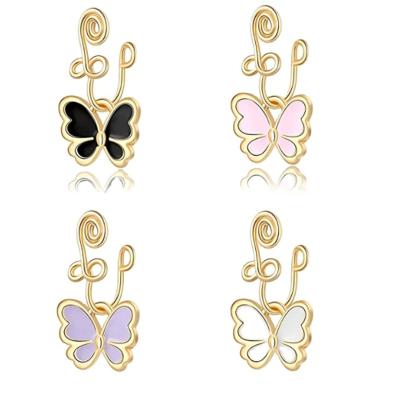 China Fake Piercing Nose Cuff Ring Punk Gold Color Nose Clip 1Pc Goth Butterfly Stainless Steel Neo-Gothic Spiral Wire Non Piercing Cuff for sale