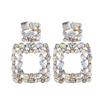 China Fashion Jewelry 2021 Luxury Geometric Large Square Crystal Earrings For Women Big Earrings Trendy Rhinestone Drop Earrings for sale