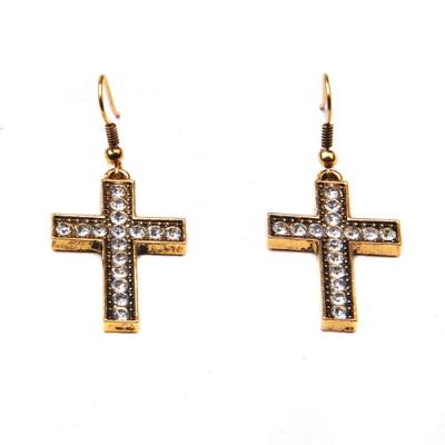 China Religious Drop Shipping Cross Retro Full Rhinestone Dangle Earrings for sale