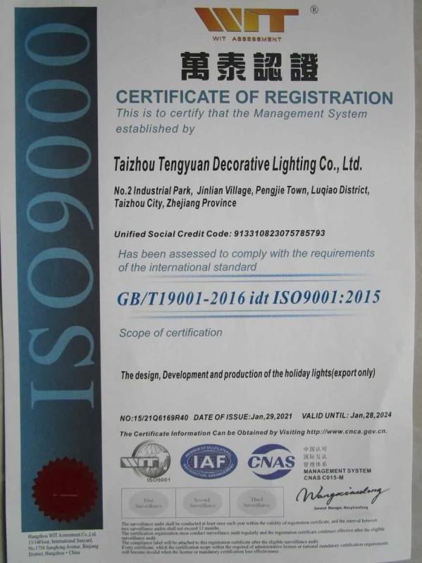 ISO9001 - Taizhou Tengyuan Decorative Lighting Co., Ltd.