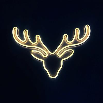 China Custom Christmas Reindeer Head Sign Neon LED Christmas Lights Wall Hanging Home for sale