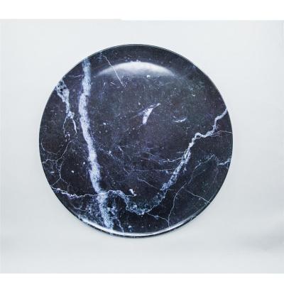 China Food Serving Wholesale custom printing marble design black round 100% melamine food serving trays 8'' 9'' 10'' 11'' 13'' for sale