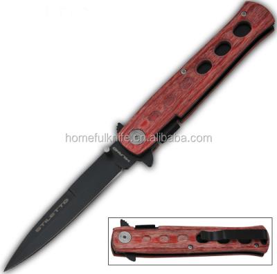 China Camping Knife 8.5 Inch Handle Stainless Steel Pocket Folding Wooden Knife for sale