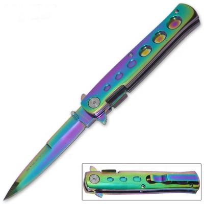 China Camping Knife 8.5 Inch Stainless Steel Rainbow Folding Pocket Knife for sale