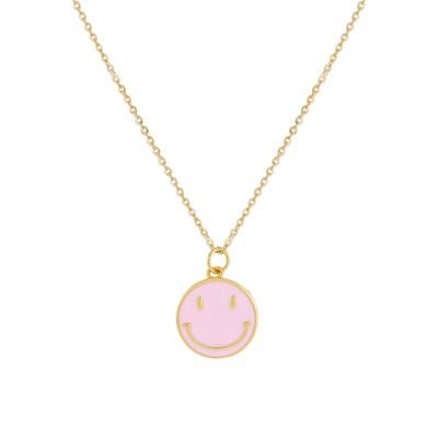 China 2021 Cute Fashion 18K Necklace Dripping Pink Smiley Face Pendant Necklace For Women for sale