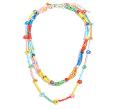 China Colorful BOHEMIA Hand - Woven Acrylic Multilayer Necklace Design Woman Fashion Necklace Set for sale