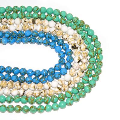 China Jewelry Making High Quality Fashion Gold Wire Loose Stone Beads Synthetic Turquoise Round Natural Stone Beads for sale