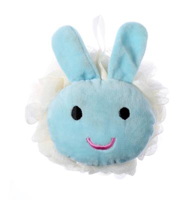 China EXFOLIATE Cute Blue Rabbit Bubble Wash Body Scrubber Shower Mesh Ball For Kids Bath for sale