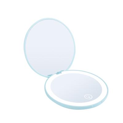 China Portable Mini Foldable Handheld Round LED Lighted USB Makeup Cosmetic Mirror For Travel for sale