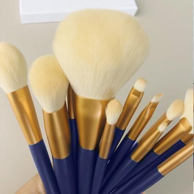 China Angular Blush White Hair New Style 12pcs Blue Handle Blending Makeup Brush Private Logo for sale