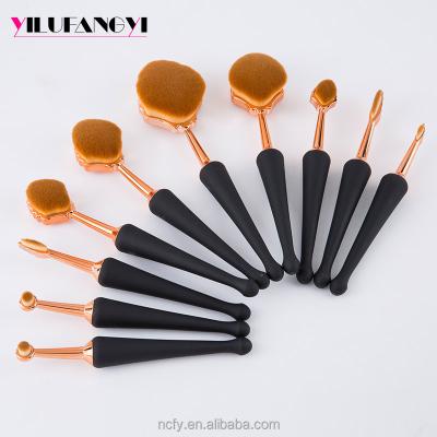 China Eclectic Plated With Gold Color 2017 Hot Selling Product 10pcs Toothbrush Make Up Brushes Kit Private Label Rose Gold Oval Makeup Brush for sale