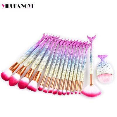 China Angular Blush Professional Makeup Brush Mermaid Foundation Glitter 15pcs Cosmetic Tools for sale