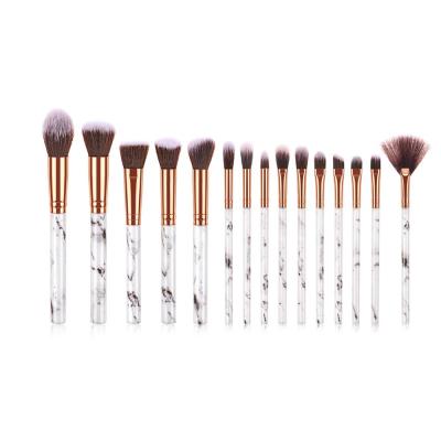 China Angular Blush Marble Make Up Brushes 15pcs Professional Synthetic Hair Foundation Powder Blush Private Label Makeup Cosmetic Set Brushes for sale