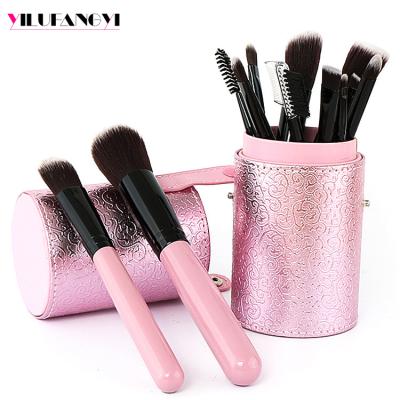 China Angular Blush Color Barrel Set Customized Collection Wooden Handle Beauty Makeup Facial Tool 12pcs for sale