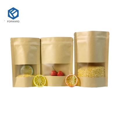 China Recyclable Eco Friendly Resealable Laminated Brown Kraft Paper Food Bag Zip Lock Stand Up Pouch Kraft Paper Bag With Window for sale