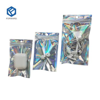 China Recyclable Custom Clear Resealable Mylar Food Packaging Holographic Bag For Electronic Product for sale