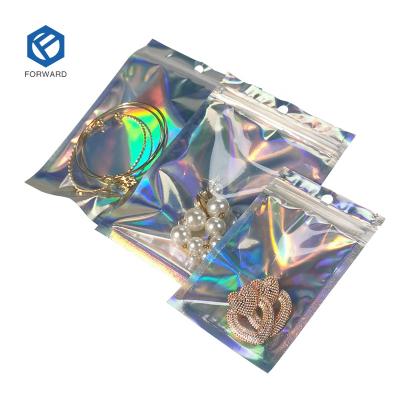 China Small recyclable wholesale reasealable mylar custom printed clear holographic bag for sale