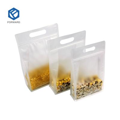 China Wholesale Recyclable 500g Gusset Side Stand Up Bottom Transparent Zipper Pouch Flat Block Coffee Packaging Bag for sale