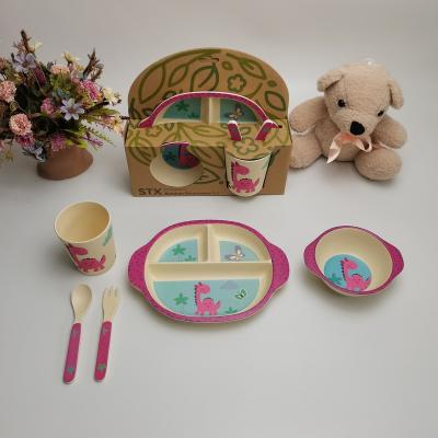 China Western Eco Friendly Kids Bamboo Tableware Fiber Feeding Sets For Baby for sale