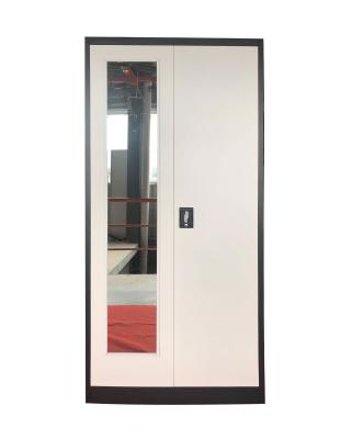 China Knock Down New Furniture 2 Swing Door Steel Wardrobe With Mirror Storage Metal Wardrobe for sale